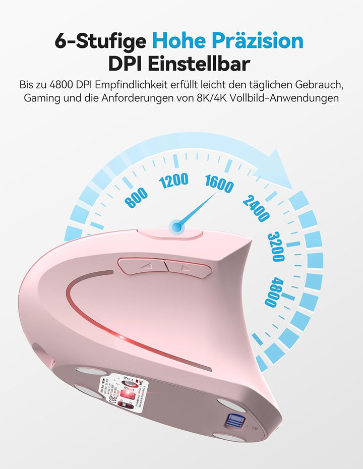 TECKNET Ergonomische Bluetooth Maus, Wiederaufladbar Kabellose Vertikale Maus (BT 5.0/3.0 + 2.4G), 6