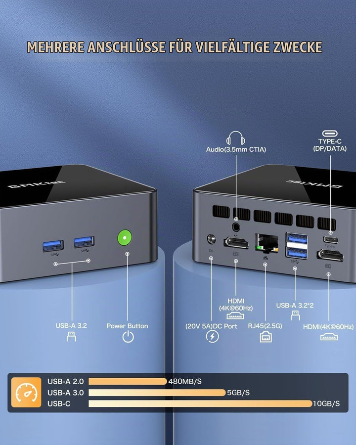 GMKtec Mini PC mit Intel Core i7-1185G7 (bis zu 4,8 GHz), 16 GB DDR4, 1 TB SSD, Desktop-Mini-Compute
