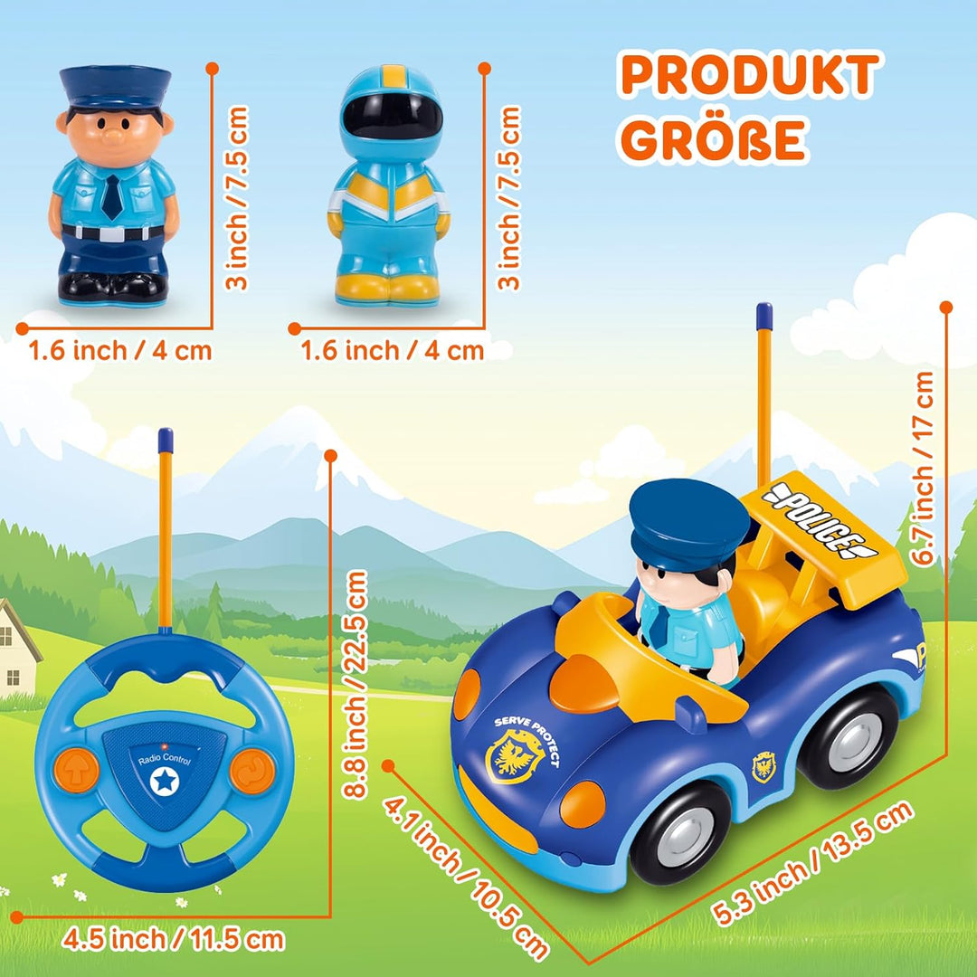 Pup Go Kleinkind RC Cartoon Polizeiauto mit Musik und Lichtern, 2 austauschbare Puppen, Erste Fernge