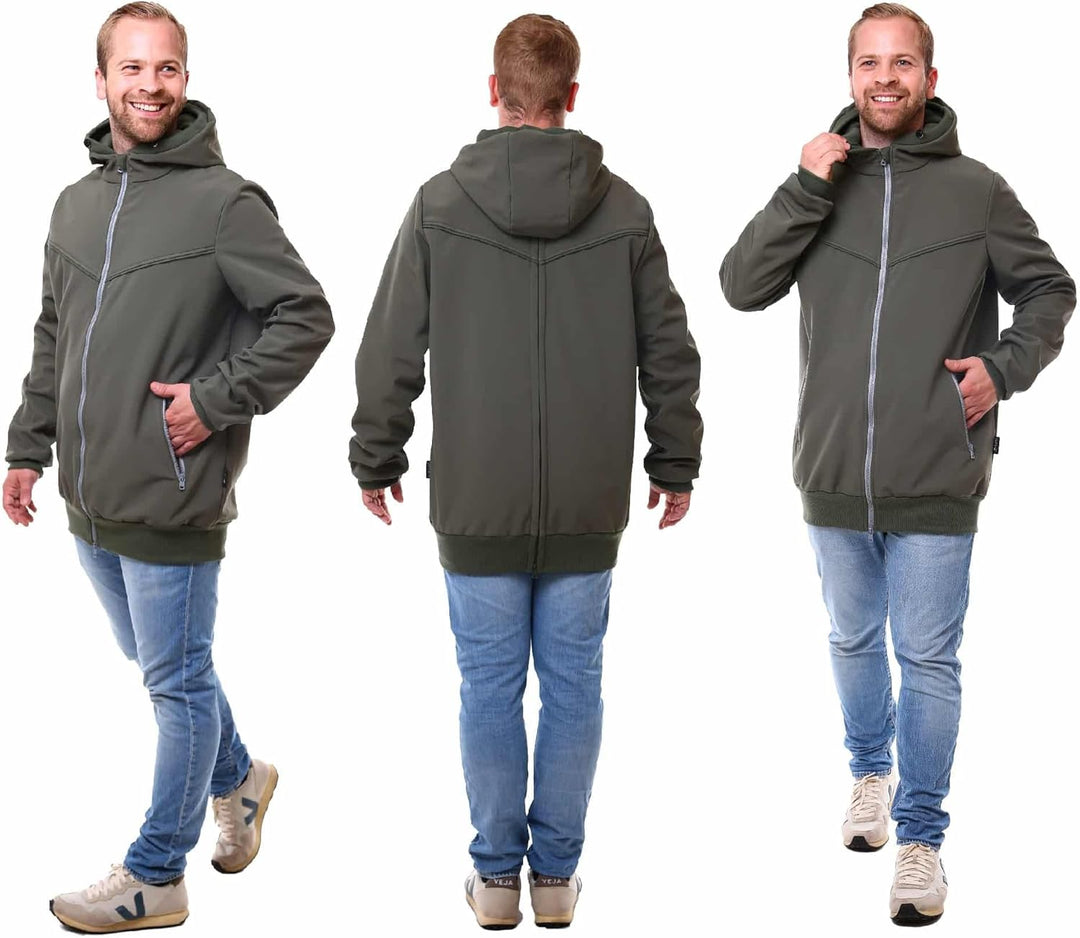 Viva la Mama - Männerjacke zum Babytragen aus Softshell - Explorer L Oliv - mit Rückentragemöglichke