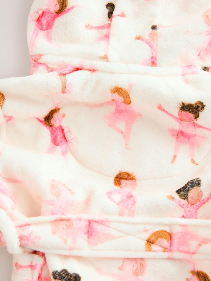 NEXT Mädchen Bademantel aus Fleece 74-80 White/Pink Ballerina, 74-80 White/Pink Ballerina
