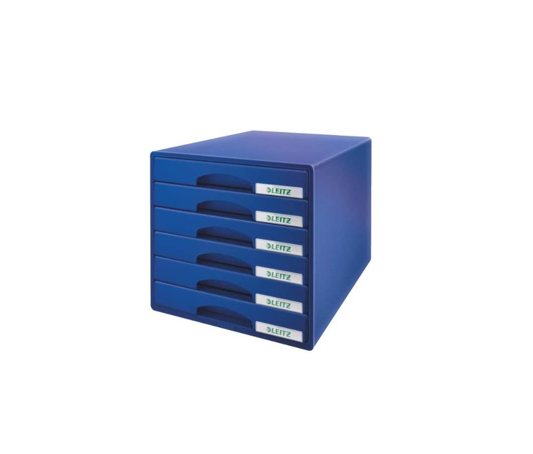 Leitz Schubladenbox mit 6 Schubladen, Für die Aufbewahrung von A4 Dokumenten und Utensilien, Blau, P