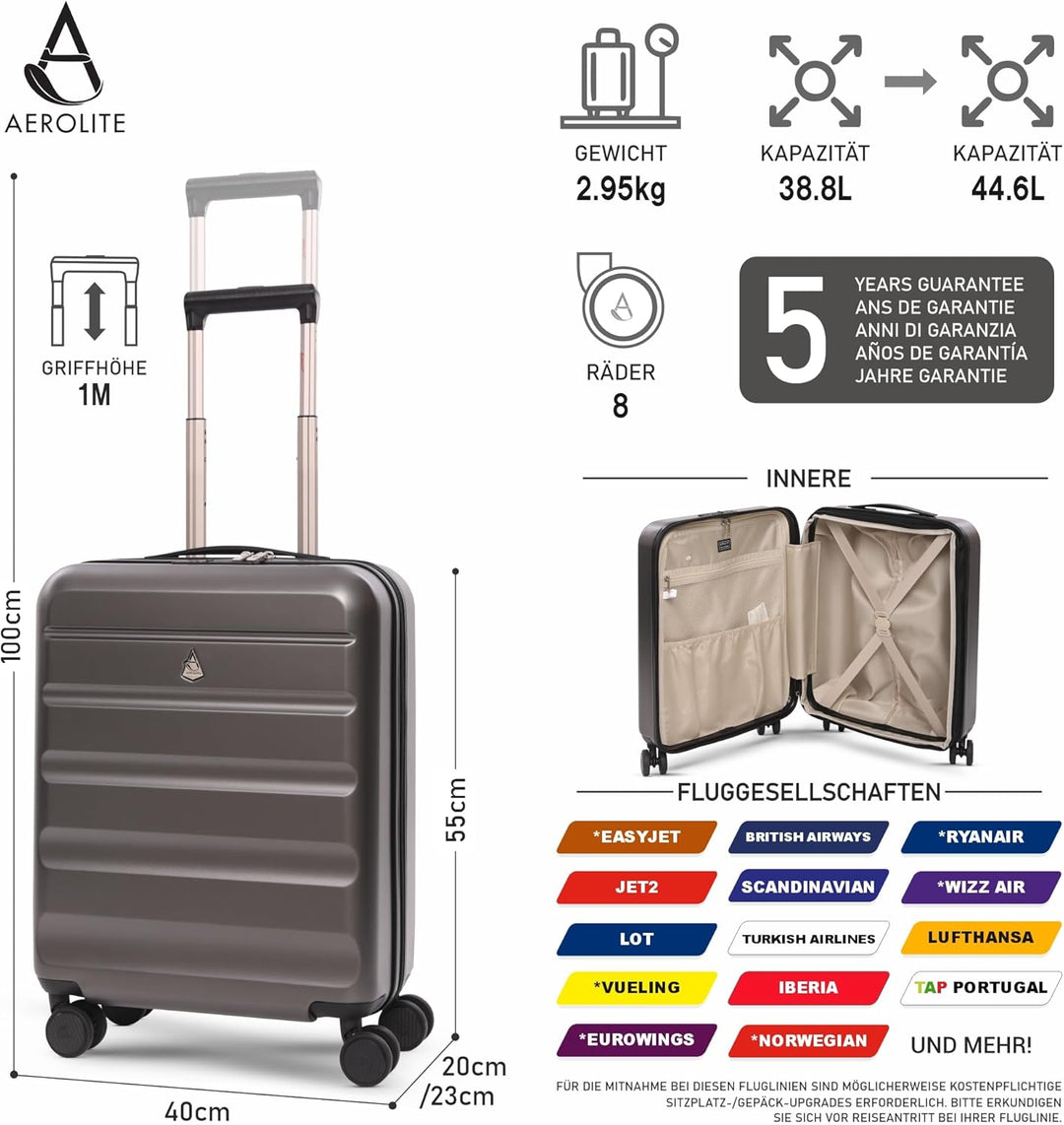 Aerolite Erweiterbar 55x40x20cm auf 55x40x23 cm Lufthansa Eurowings Condor Wizz Air Priorität und me