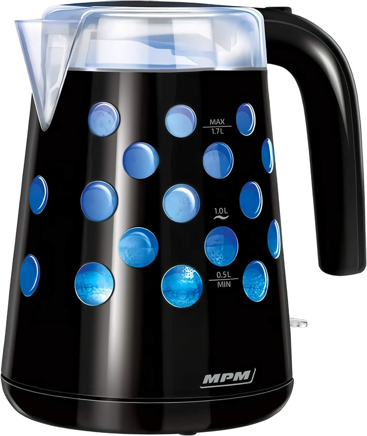 MPM MCZ-86/C Elektrischer Wasserkocher 1,7 Liter, BPA-freier Kunststoffbehälter, Kabellos, Abschalta
