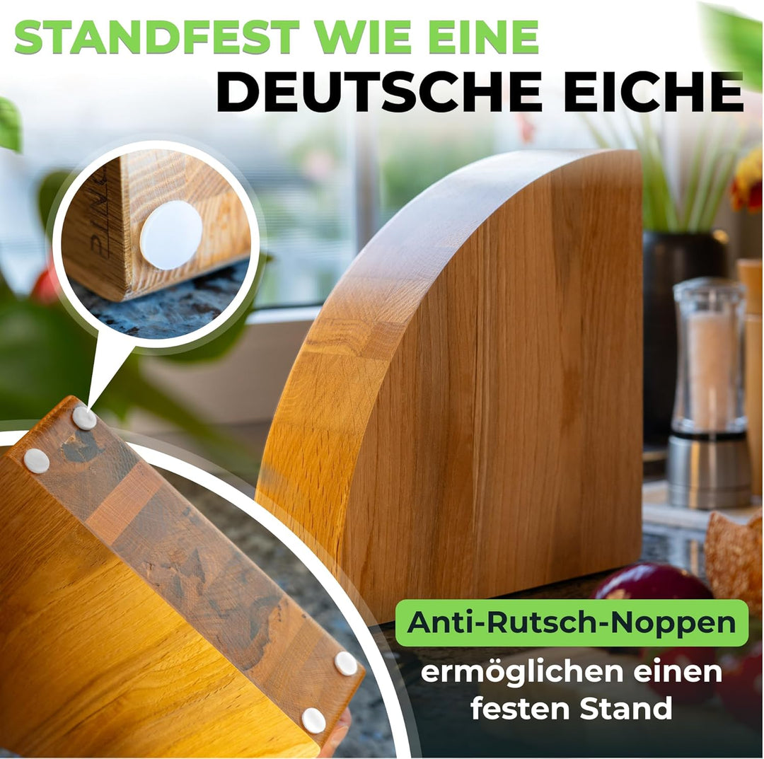 Pinocs Messerblock Magnetisch, aus natürlichem Eichenholz, Doppelseitiger Messerhalter, Extra Starke