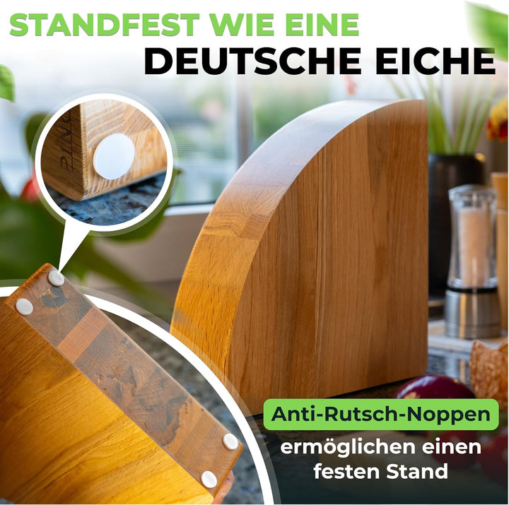 Pinocs Messerblock Magnetisch, aus natürlichem Eichenholz, Doppelseitiger Messerhalter, Extra Starke