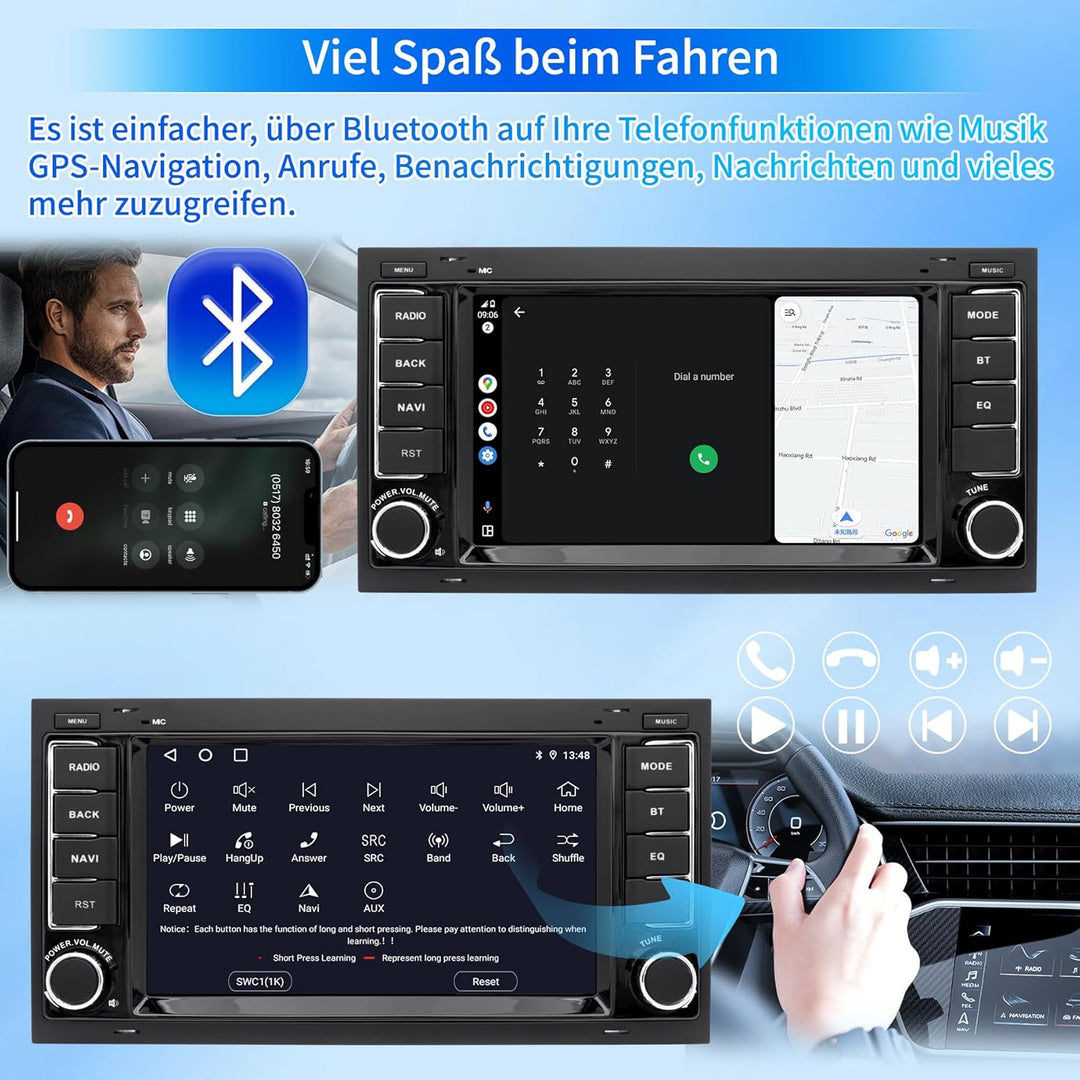Autoradio für VW Touareg Transporter T5 Multivan, Android 12 System 2G+64G, 7 Zoll Touchscreen, Doub