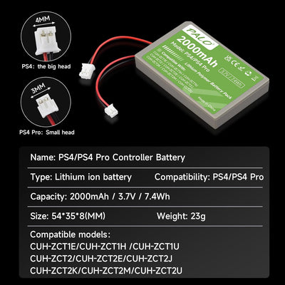 PS4 Akku 2000mAh Ersatz für Sony PS4/PS4 Pro/PS4 Slim PS4 Dualshock 4 Controller CUH-ZCT1E CUH-ZCT1H