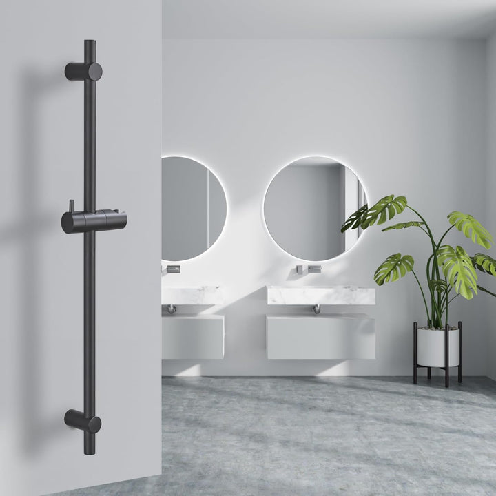 DETBOM Duschstange Schwarz 90cm, Edelstahl Brausestange mit Duschkopfhalterung 360°Drehbar,Duschstan