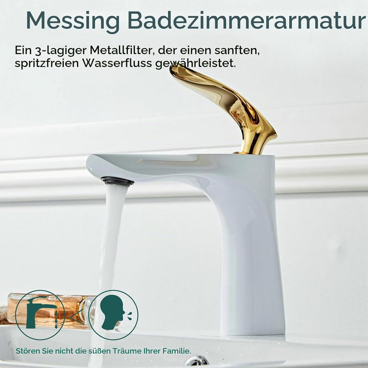 Leekayer Badezimmerarmatur weiss Gold Waschtischarmatur Einzelloch Deckmontage 1-Griff Waschbecken W