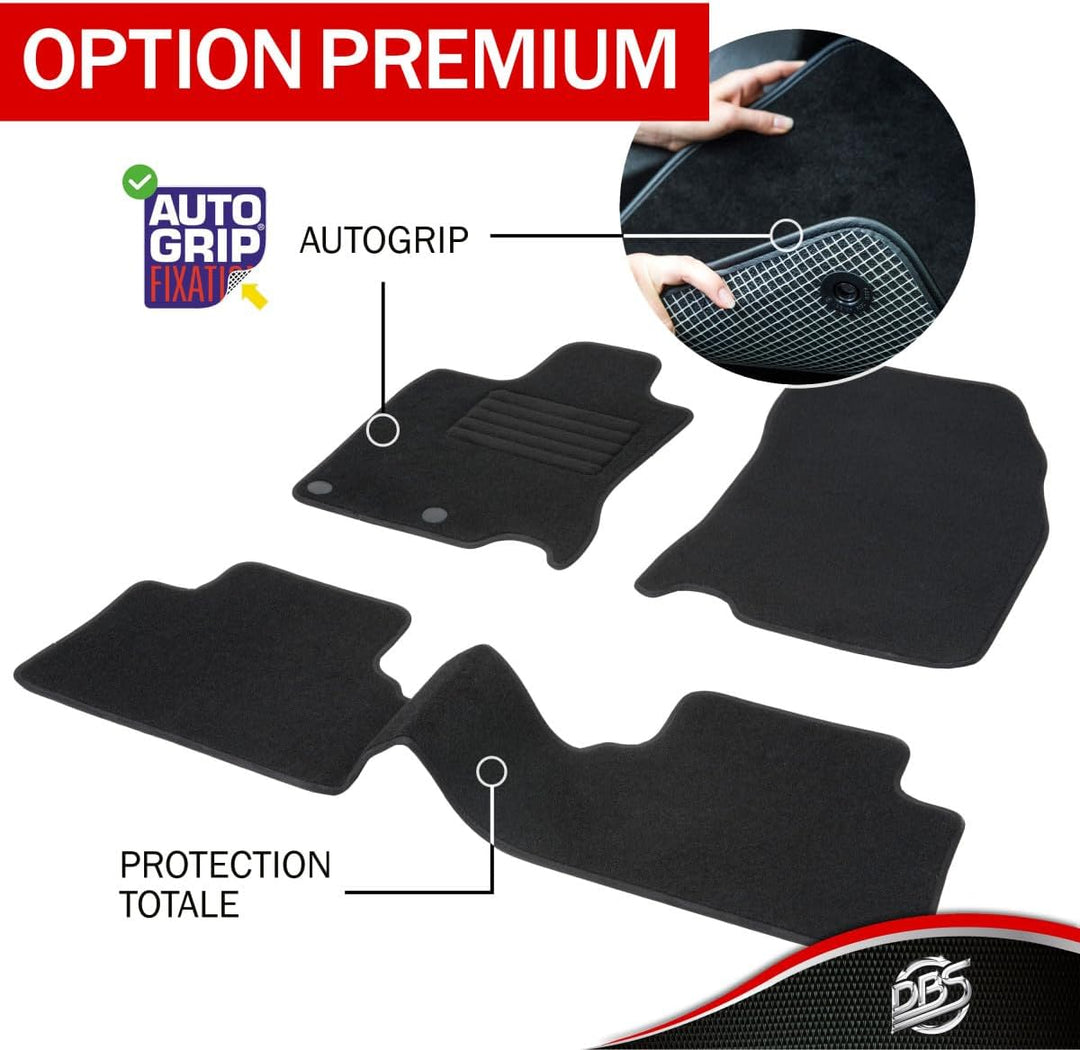 DBS Autofussmatte - nach Mass - 3-teilig - Anti Rutsch - schwarzer Nadelfilz 900g/m² - Velours Ferti