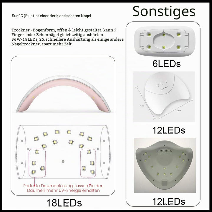 Vishine Komplettes Set 36 W UV-Lampe LED Nageltrockner 6 semi-permanenter Nagellack Nagellack Top Ba
