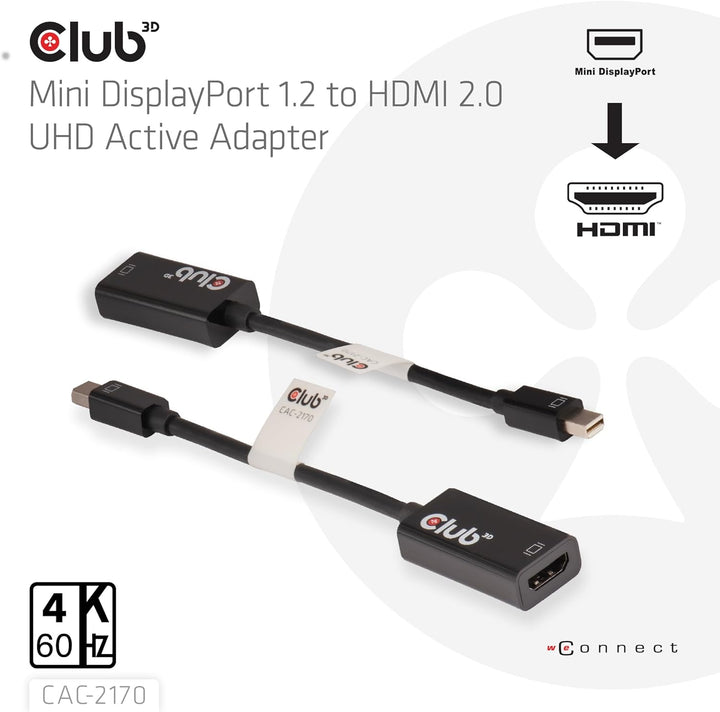 Club 3D CAC-2170 Mini Displayport 1.2 auf HDMI 2.0 UHD Aktiver Schwarz, CAC-2170