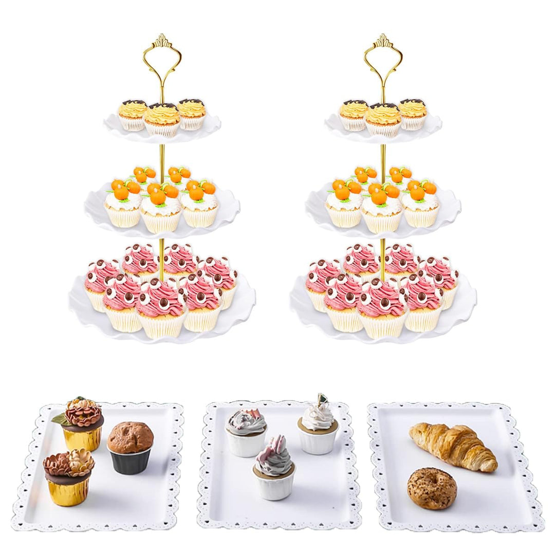 PIPITA Cupcake-Ständer-Set, 2-stöckige Turmhalter und 3 Serviertabletts, Party- und Event-Tischdekor