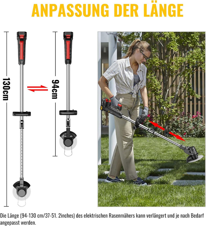 CONENTOOL 600W Akku Rasentrimmer mit 2X 2000mAh Akku, 24 V Rasenkantenschneider mit 3 Arten von Schn