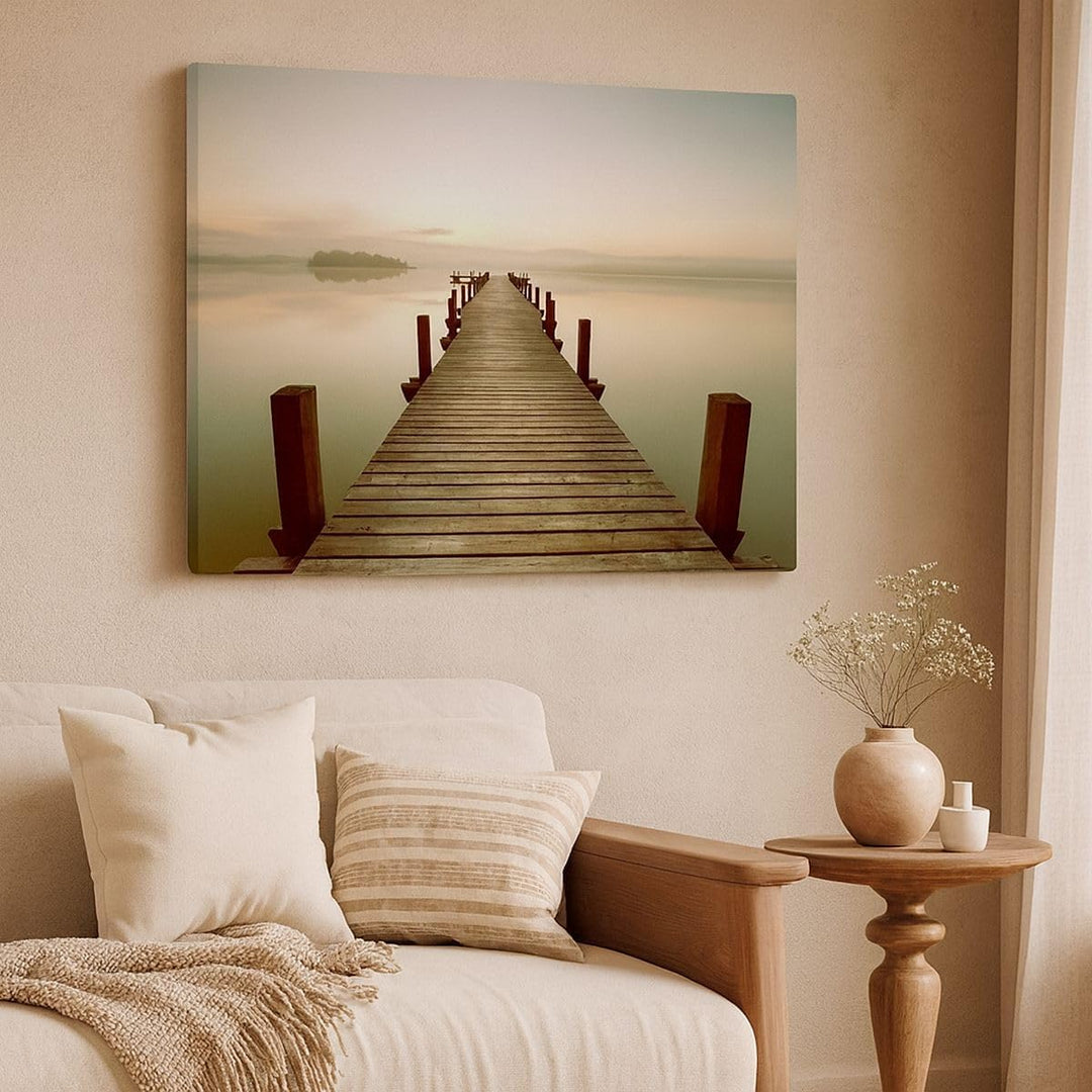 ARTTOR Bilder auf Leinwand Brücke See Leinwandbild mit Rahmen 70x50cm Wandbilder Dekoration Wohnzimm