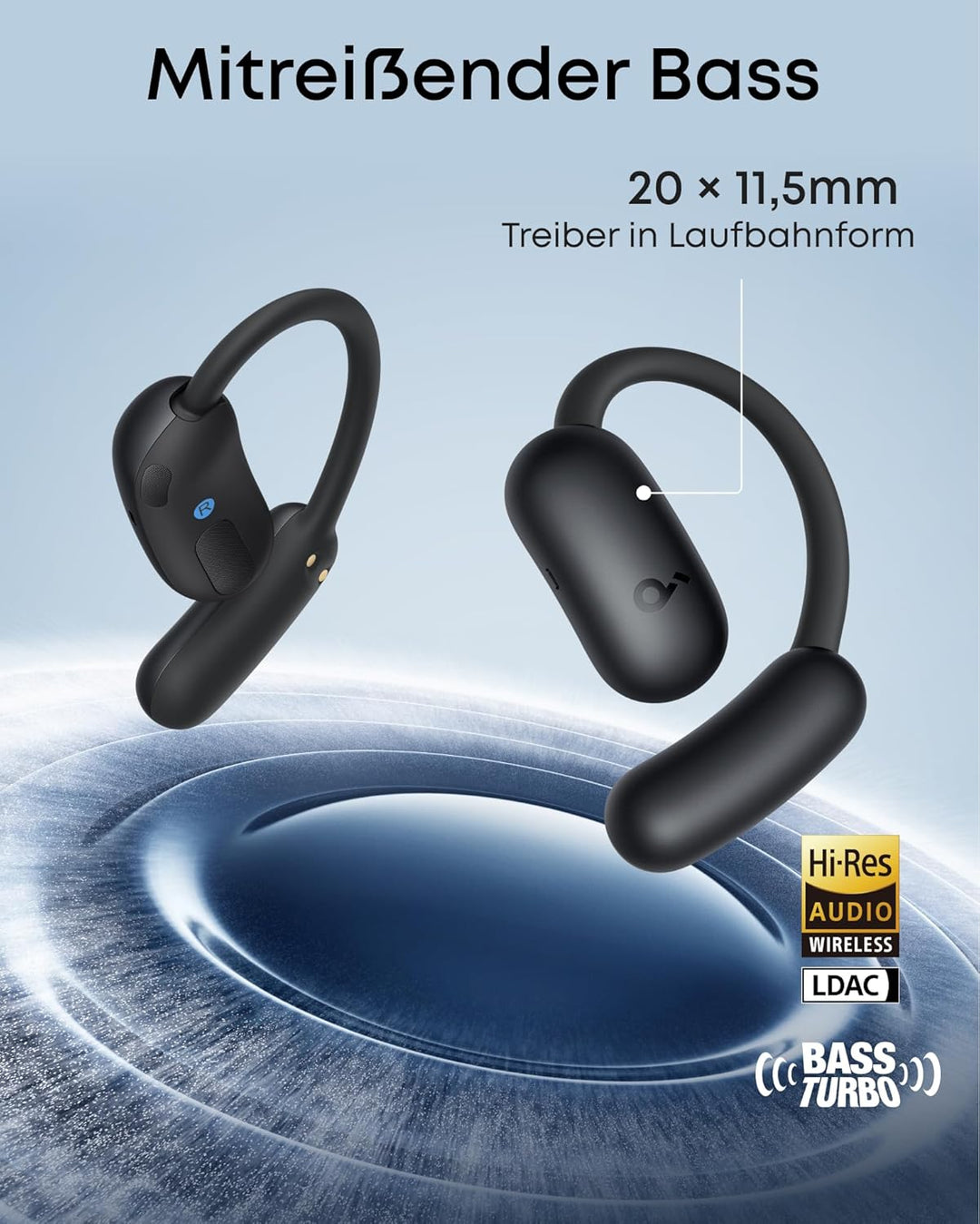 soundcore AeroFit 2 by Anker, Open-Ear Kopfhörer, KI-Übersetzung, anpassbare Ohrbügel, Fester Halt,