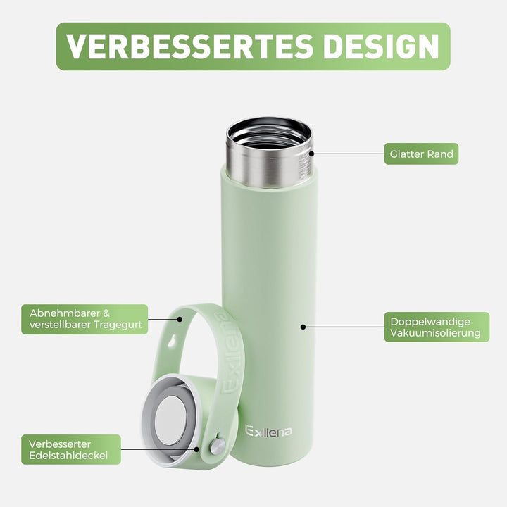 Exllena Trinkflasche Klein 300ml mit Verstellbarer Silikon-Griff – Mini Thermosflasche mit Edelstahl