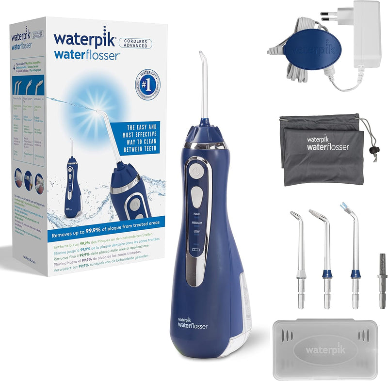 Waterpik Cordless Advanced Waterflosser, kabellose Munddusche mit 4 Aufsätzen, Druckbereich von 3,1