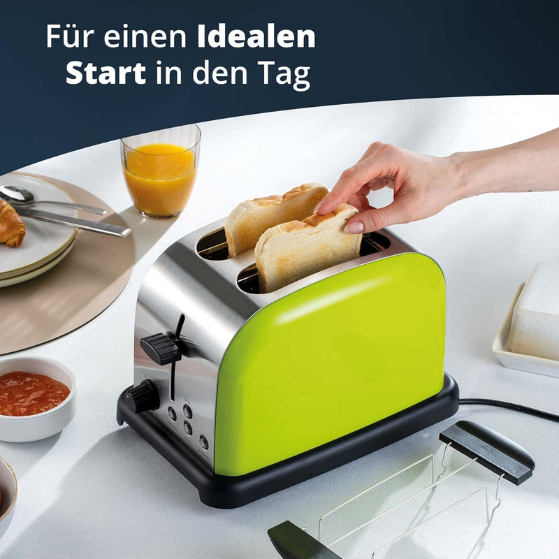 KHG Edelstahl Toaster mit Brötchenaufsatz, 2 Scheiben | 6 Bräunungsstufen mit Bräunungskontrolle, Kr