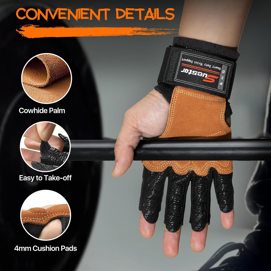 SueStar Workout Gloves, Starke Leder-Polster-Weightlifting-Handschuhe mit Handgelenksupport, vollstä