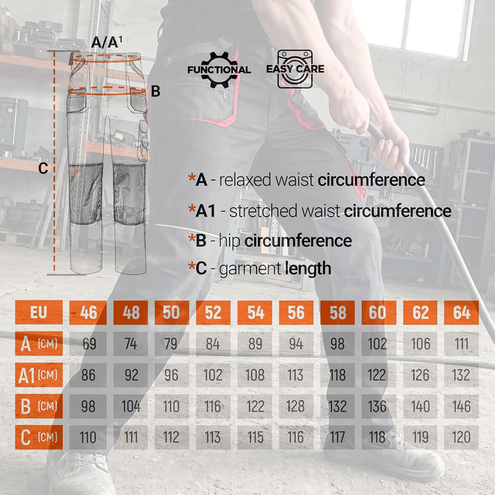 EM Arbeitshosen Männer - Arbeitshose Herren mit Elastische Taille, Voluminöse Fronttaschen, Multifun