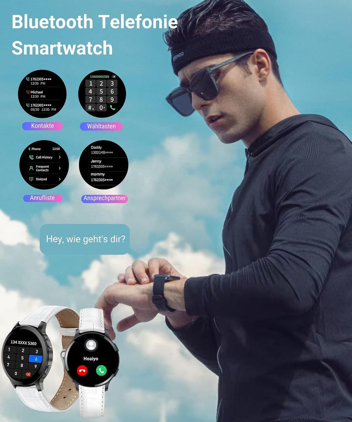 Smartwatch Herren Damen mit Telefonfunktion, 1.5" Fitnessuhr Armbanduhren Sportuhr mit Pulsmesser, M