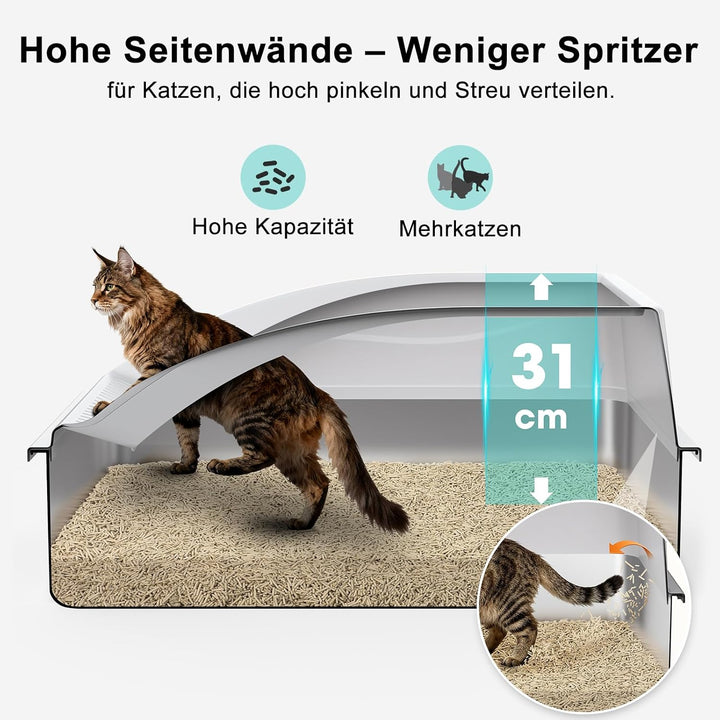 FURTIME Katzenklo Edelstahl XXXL, Katzentoilette Edelstahl 71x51x31 cm, Extra Grosses Katzenklo mit