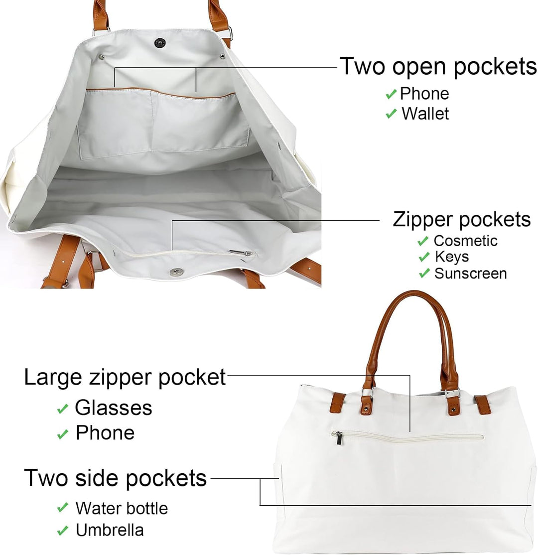Damen Strandtasche Grosse, Strandtasche XXL Familie Wasserdicht mit Ledergriffe, Beach Bag für Reise