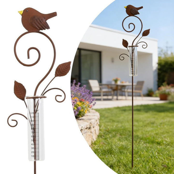 Regenmesser für Garten, 106cm Regenmesser Frostsicher mit Glas Messbecher, Niederschlagsmesser, Voge