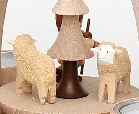Dekohelden24 Tisch-Pyramide aus Buchenholz mit Schafe und Schäfer, für 4 Teelichte geeignet, L/B/H c