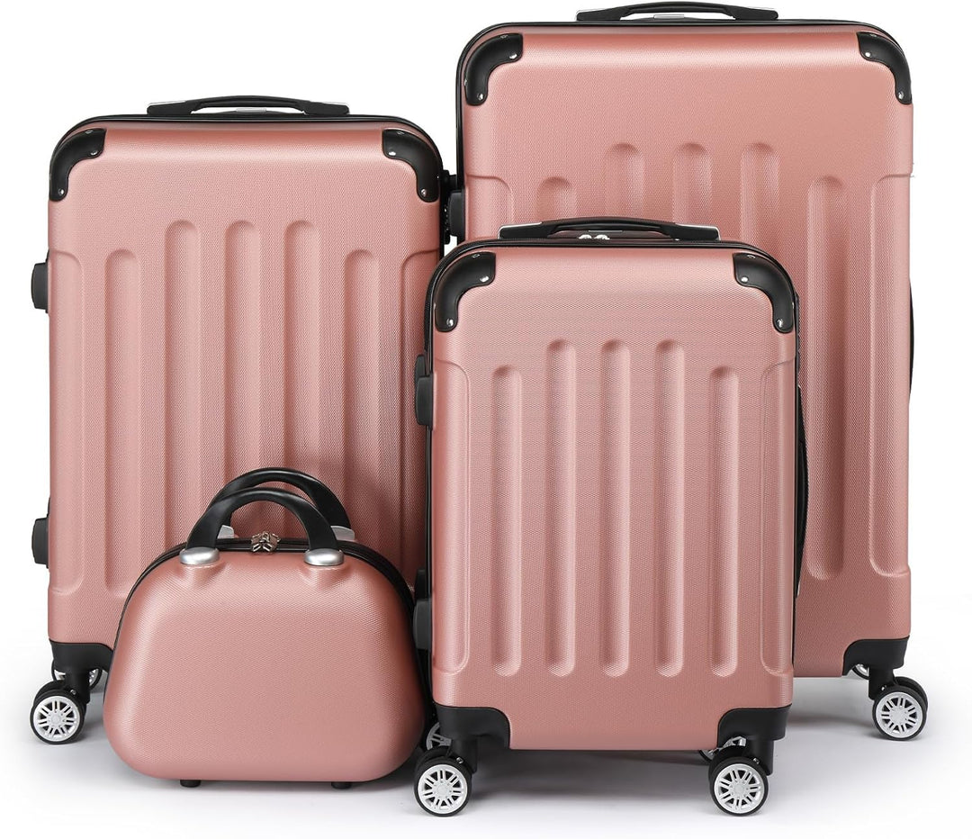 LEADZM Kofferset 4 teilig, Reisekoffer Set mit Kosmetikkoffer und Eckenschutz, Koffer Set Hartschale