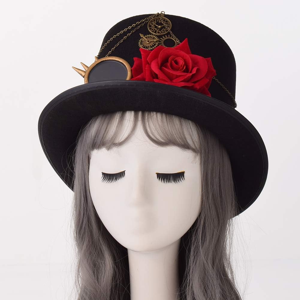 COSDREAMER Unisex Steampunk Zylinder Halloween Kostüm Hut mit Brille Schwarz Schwarz 3 L, Schwarz 3