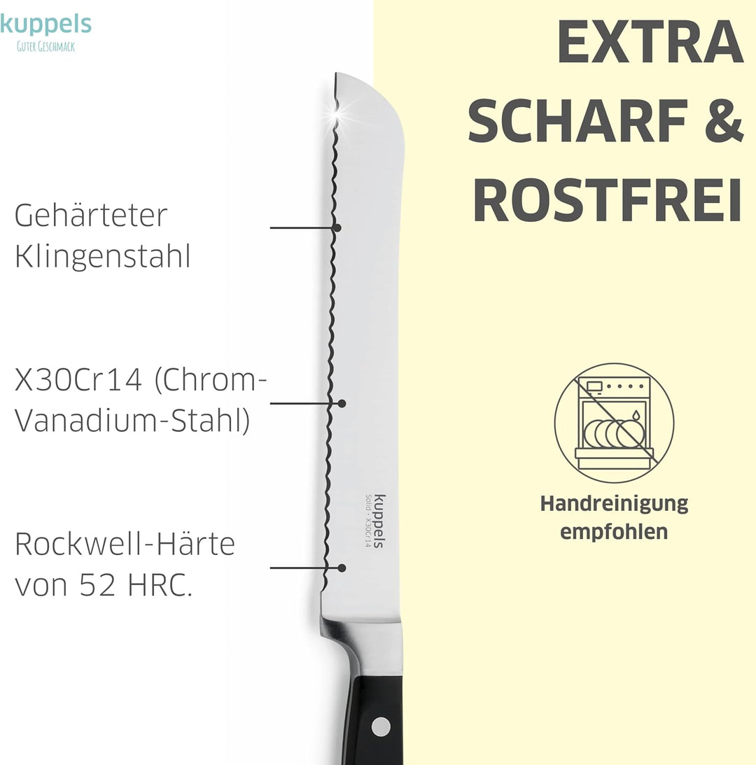 Kuppels SOLID Brotmesser mit Wellenschliff, 20 cm Klinge, Scharf & schnitthaltig, Poliert & rostfrei