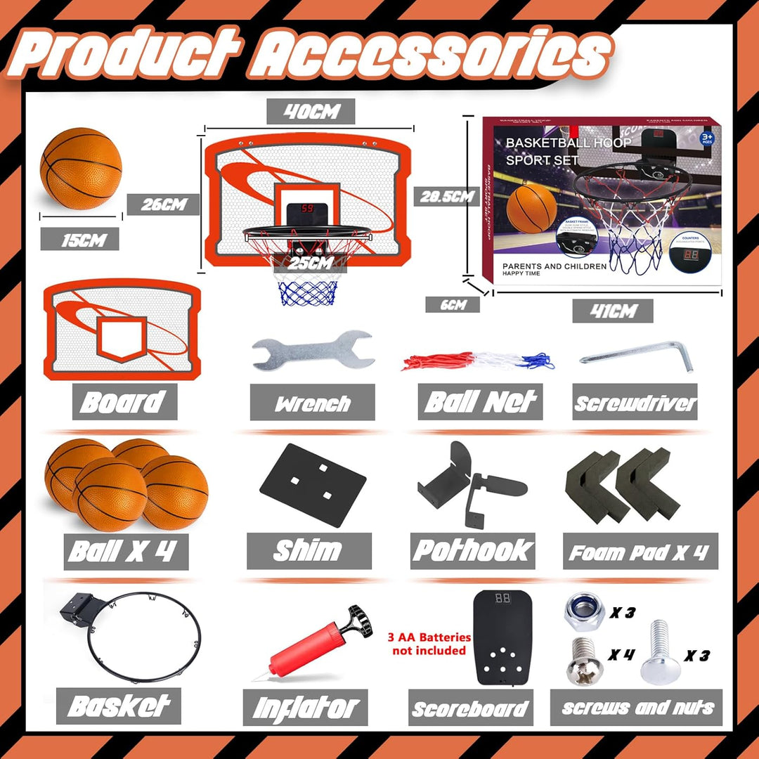TEUVO Basketballkorb für Kinder und Erwachsene, Strong Indoor Mini Basketballkorb für Tür mit Pumpe,