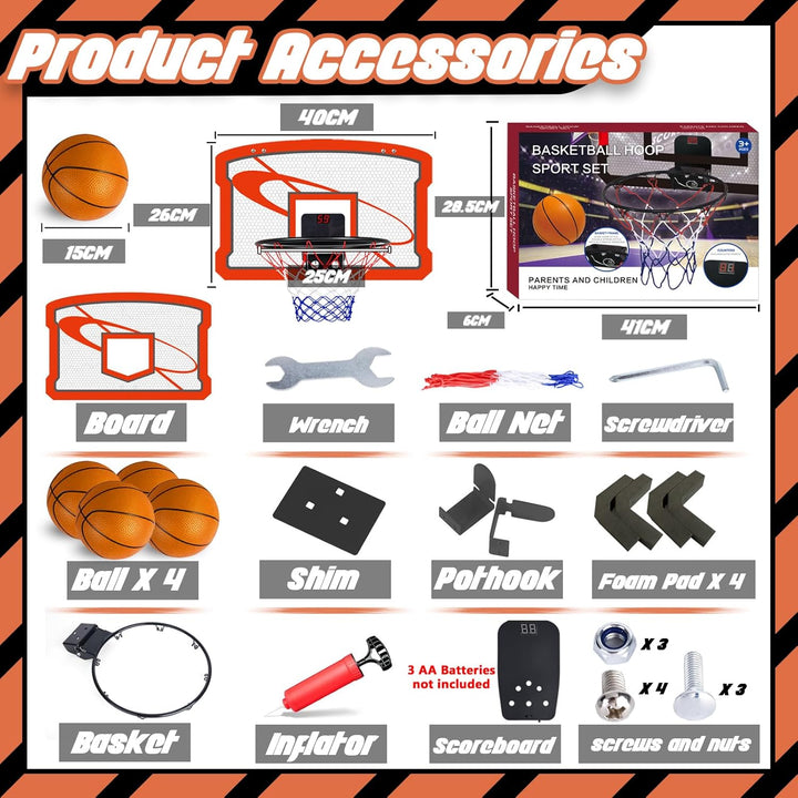 TEUVO Basketballkorb für Kinder und Erwachsene, Strong Indoor Mini Basketballkorb für Tür mit Pumpe,
