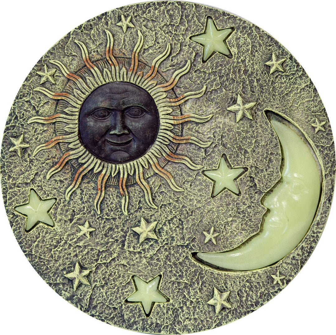 Lemodo Trittstein, Motiv Mond, leuchtet im Dunkeln, Polyresin, Dekostein für Aussenbereich, Mond