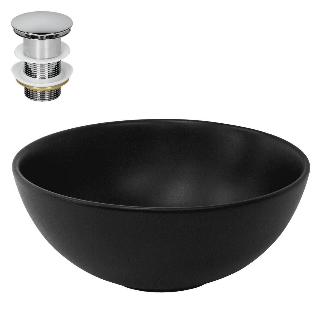 ML-Design Waschbecken aus Keramik in Schwarz matt Ø 32x13,5 cm Rund inkl. Ablaufgarnitur Silber, Mod