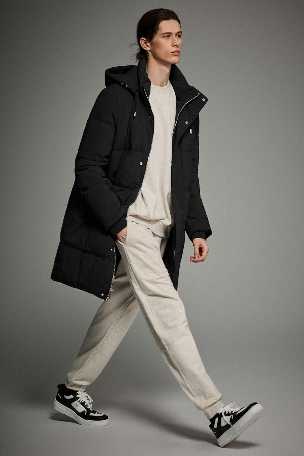 Orolay Herren Daunenjacke Warmer Wintermantel Mittellang Freizeit Hooded Steppmantel L Neues Schwarz