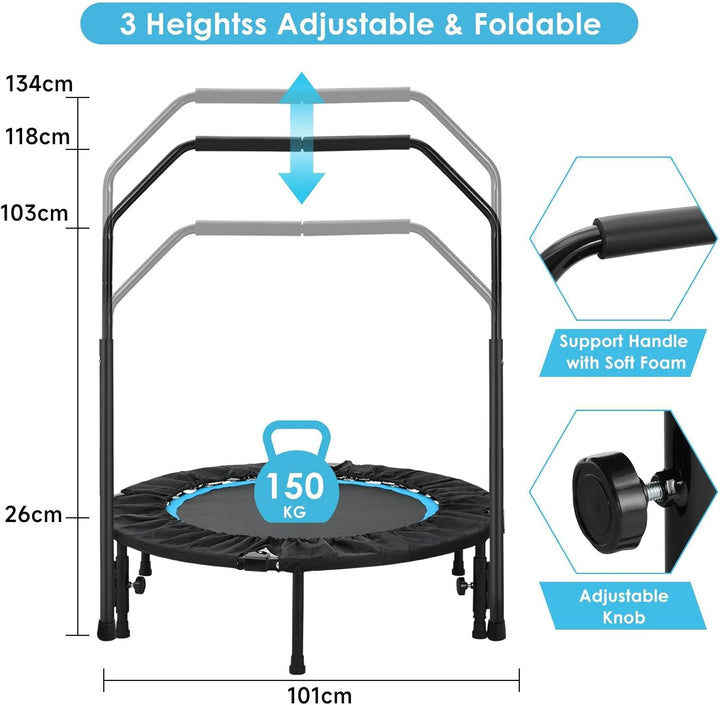 LIFERUN Indoor-Trampolin Ø101cm,Faltbares Fitness-Trampolin,Trampolin für Jumping Fitness,Tragfähigk