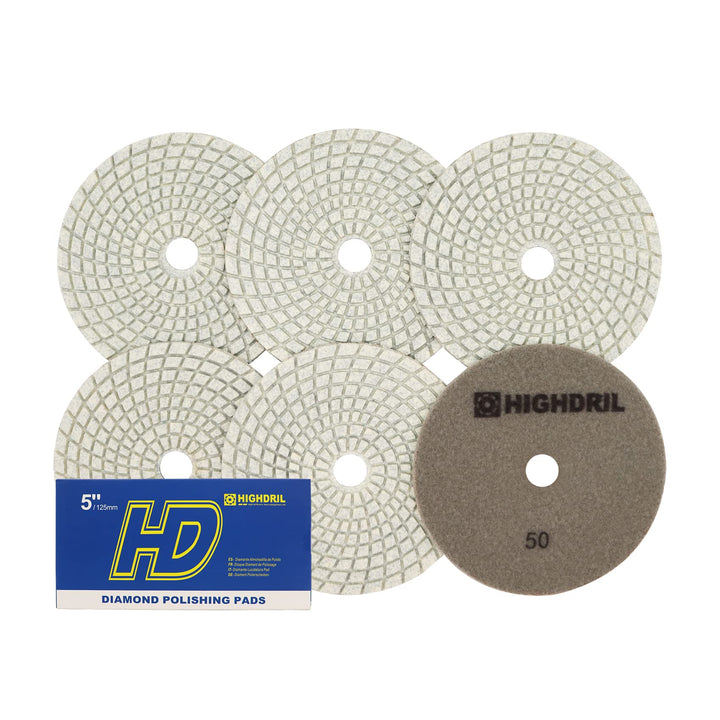 Nasse Diamant Polierscheibe - HIGHDRIL 6 Stück 125MM #50 diamant schleifpad für Granit, Marmor, Kera
