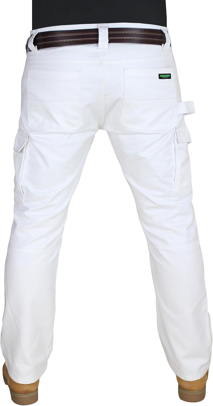HASHOOB Herren Arbeitshose Maler Dekorateure Weisse Cargohose Pants Weiss-8 36W / 34L, Wei&#xDF;-8 3