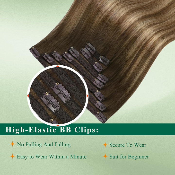 Easyouth Echthaar Clip Extensions Remy Echthaar Clip in Extensions Farbe Mittelbraun Mix Honigblond