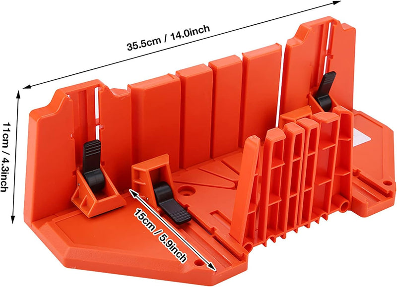 Stuckleisten Gehrungslade 14-Zoll Säge Klemmbox Holzschneide Handsäge mit Klemme, Kunststoff Schneid