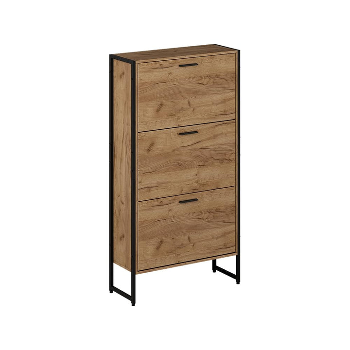Vicco Schuhkipper Folda, Goldkraft Eiche/Schwarz, 63 x 119 cm mit 3 Kippfächern 3 Fächer, 3 Fächer