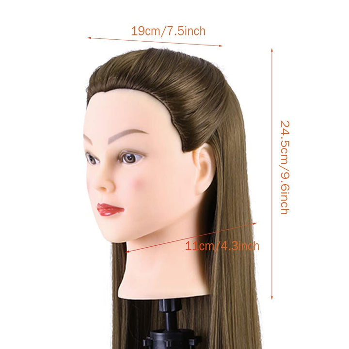 Übungskopf, 61 cm, Friseur-Trainingskopf mit Tischklemme, Ständer, weiches synthetisches Fasermateri