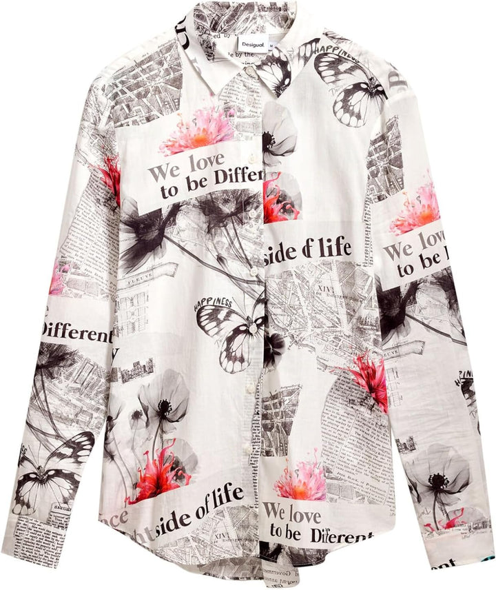 Desigual Damen Gewebtes Damenhemd, Langärmelig Shirt (1er Pack) M Weiss, M Weiß