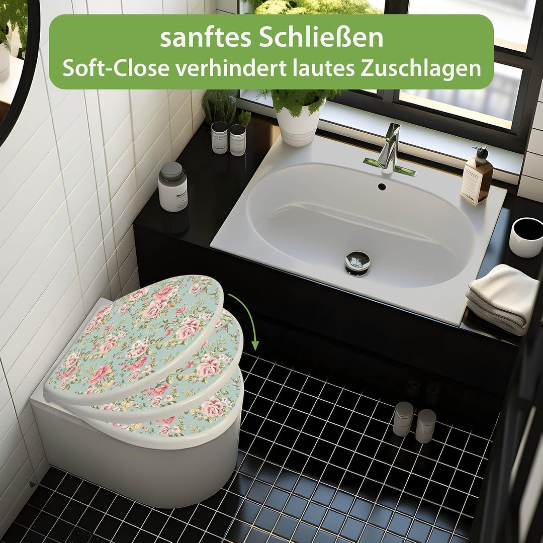 banjado Toilettendeckel mit Absenkautomatik 44,5x37cm - Soft Close Toilettensitz - WC Sitz mit Absen