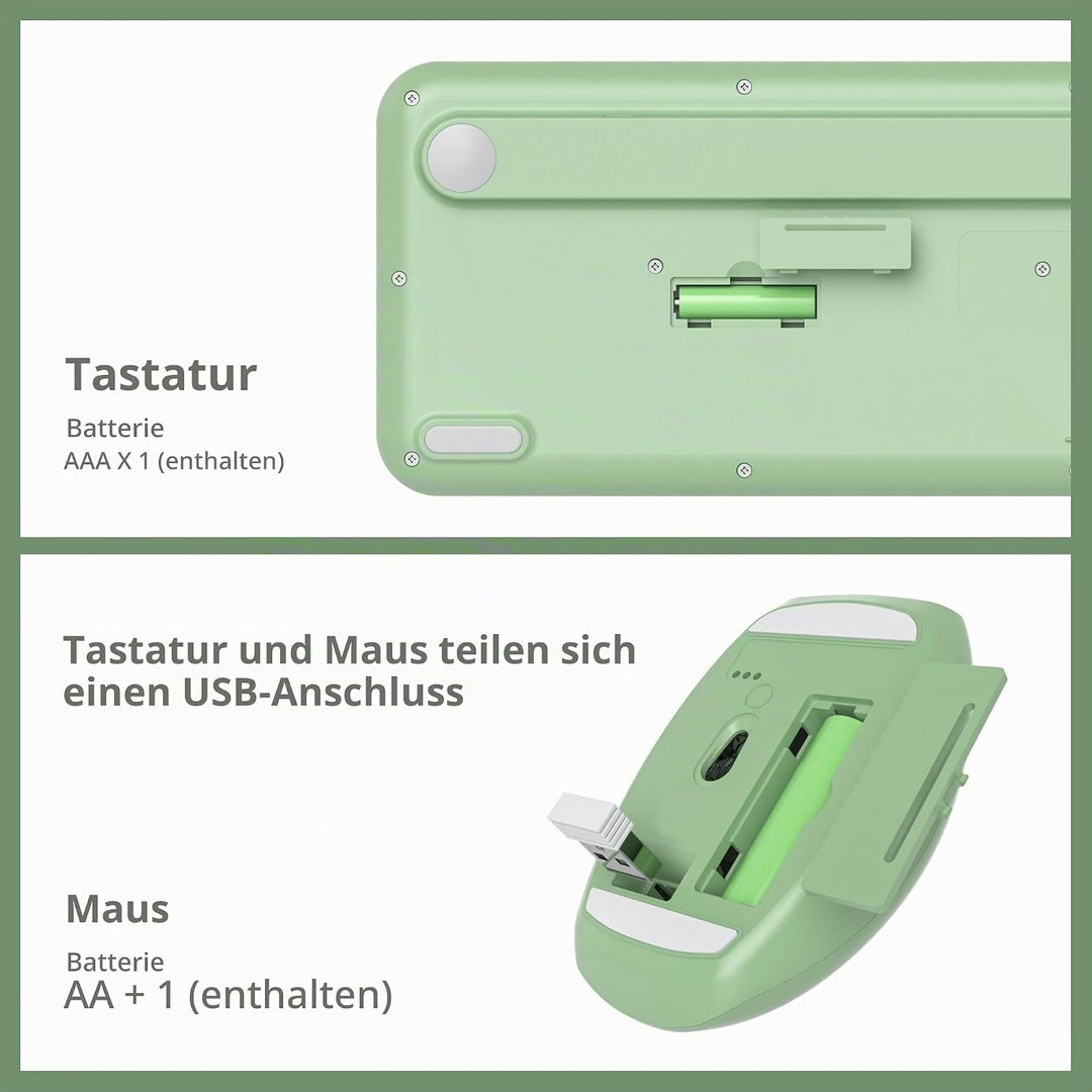 SOLIDEE Buntes kabellose Tastatur und Maus-Kombination,2.4GHz Retro Schreibmaschine,104 Tasten in vo