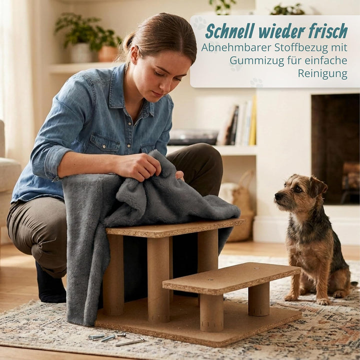 Relaxdays Hundetreppe, 3 Stufen, HxBxT: 36,5 x 35 x 45 cm, 50 kg, Abnehmbarer Stoffbezug, Hunderampe